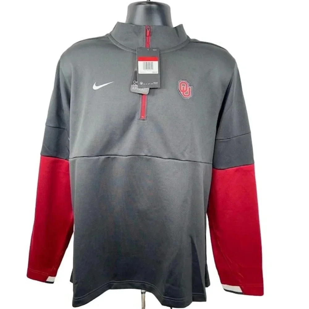 NEW Nike Oklahoma Sooner Football On Field 1/4 Zip Jacket Gray Red Mens Large - Picture 1 of 10